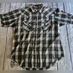 Ely Plains Pearl Snap Plaid Western Shirt Mens L Short Sleeve